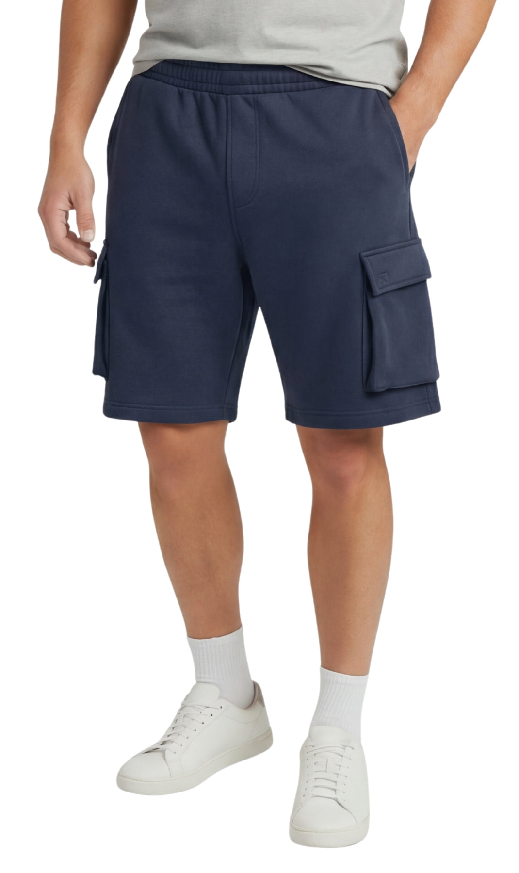 Men's Fleece Cargo Shorts — Elastic Waist Multi-Pocket Sweat Shorts - Fabs things