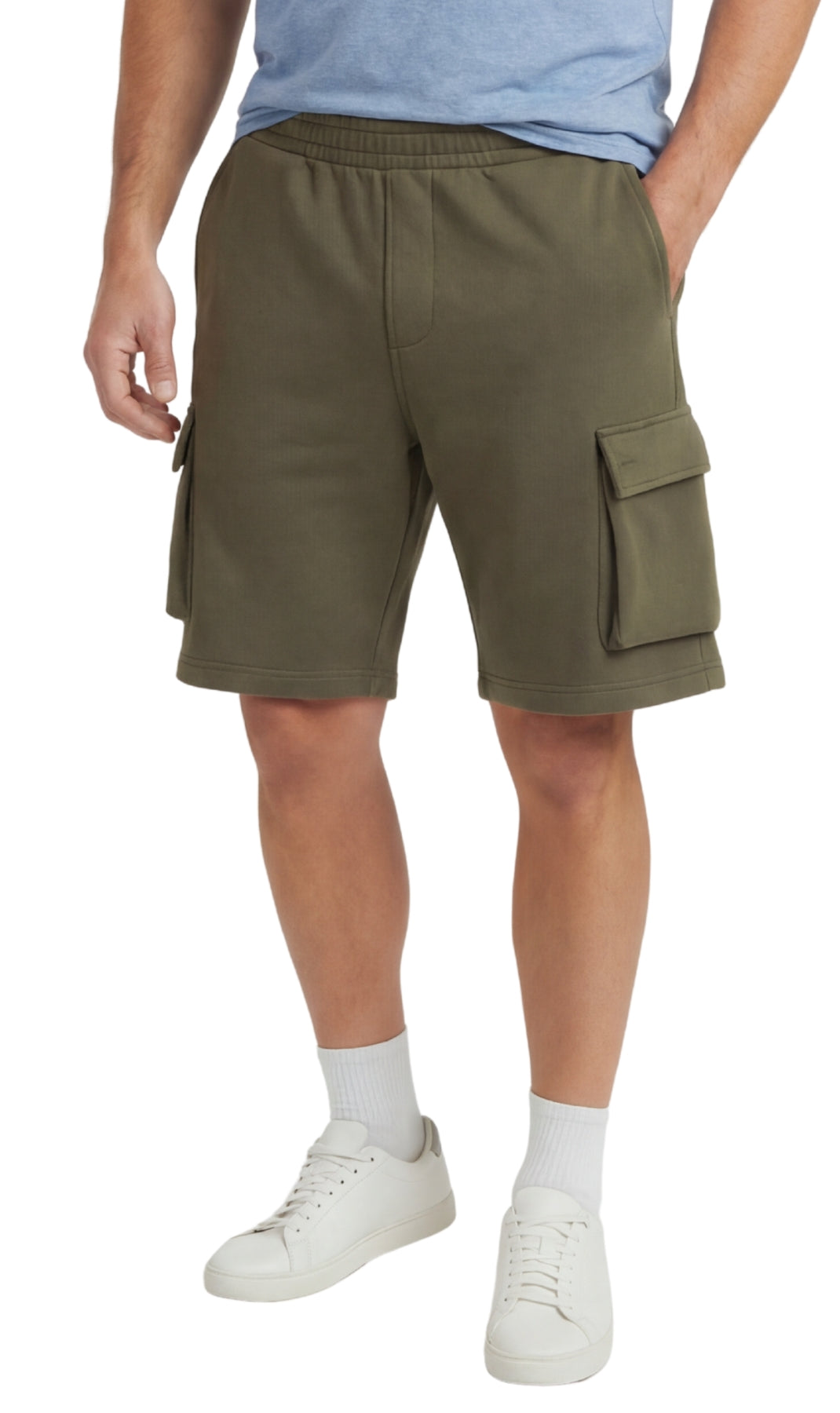 Men's Fleece Cargo Shorts — Elastic Waist Multi-Pocket Sweat Shorts - Fabs things