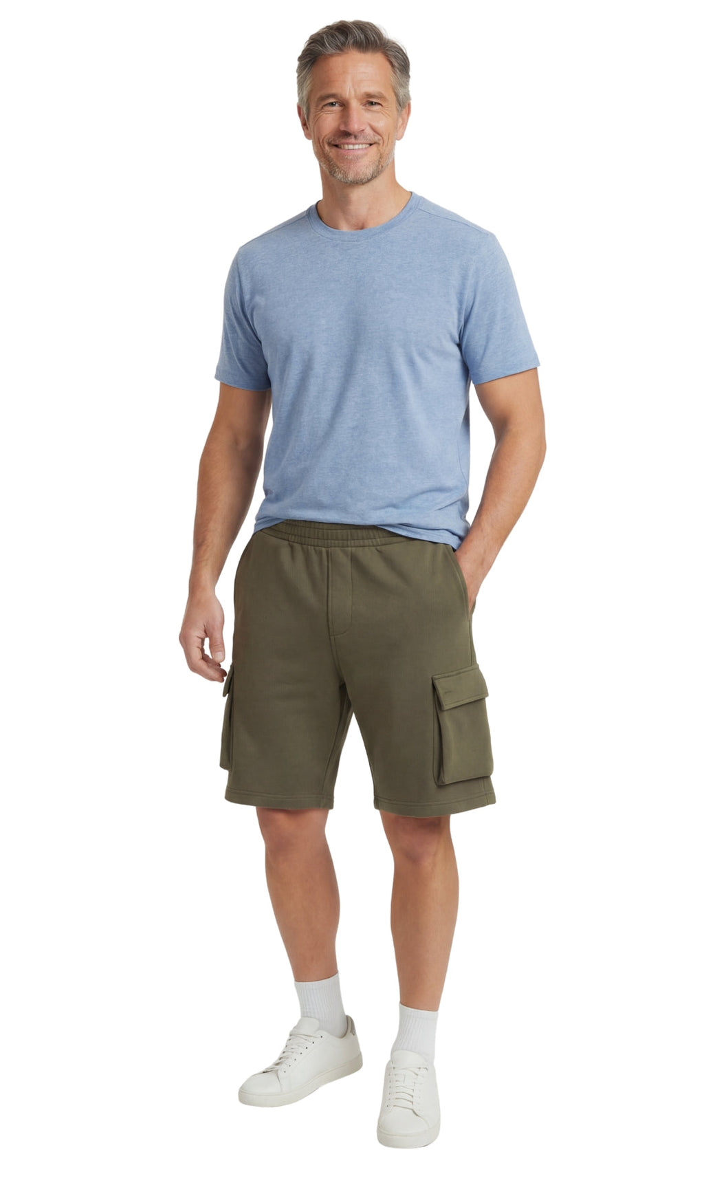 Men's Fleece Cargo Shorts — Elastic Waist Multi-Pocket Sweat Shorts - Fabs things