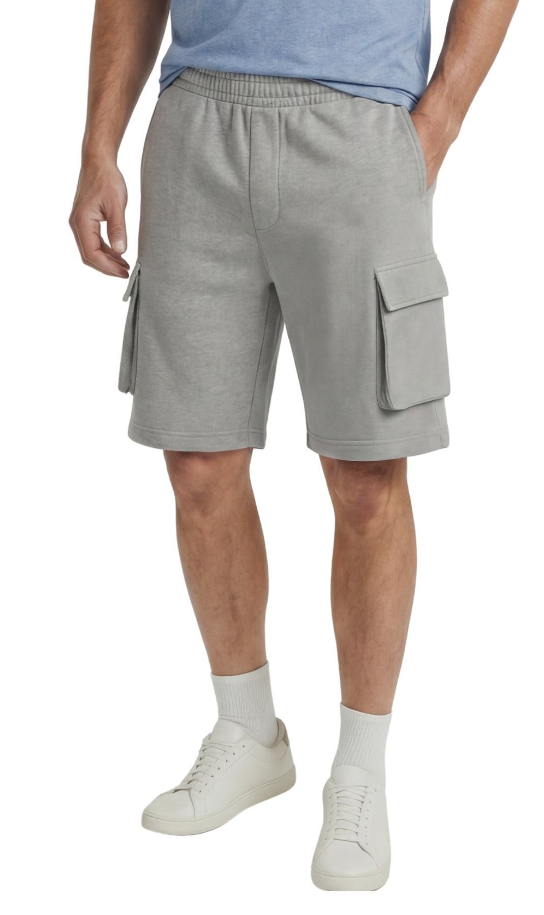 Men's Fleece Cargo Shorts — Elastic Waist Multi-Pocket Sweat Shorts - Fabs things