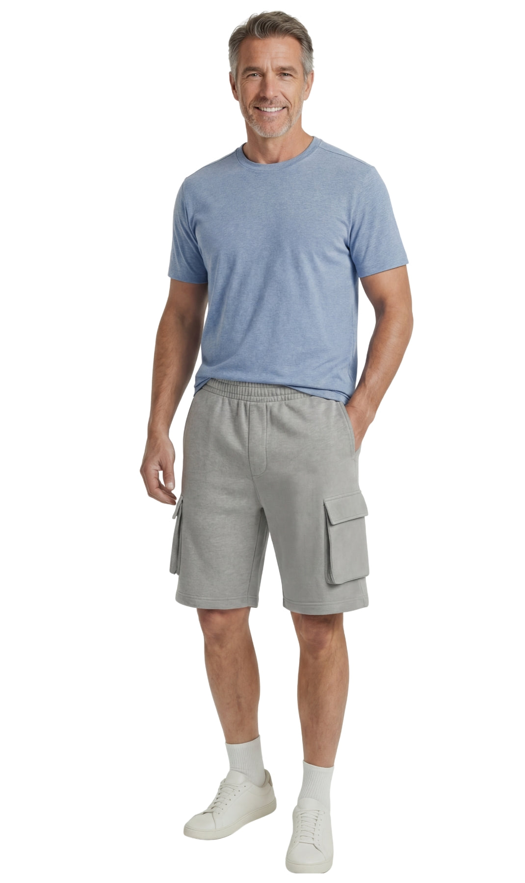 Men's Fleece Cargo Shorts — Elastic Waist Multi-Pocket Sweat Shorts - Fabs things