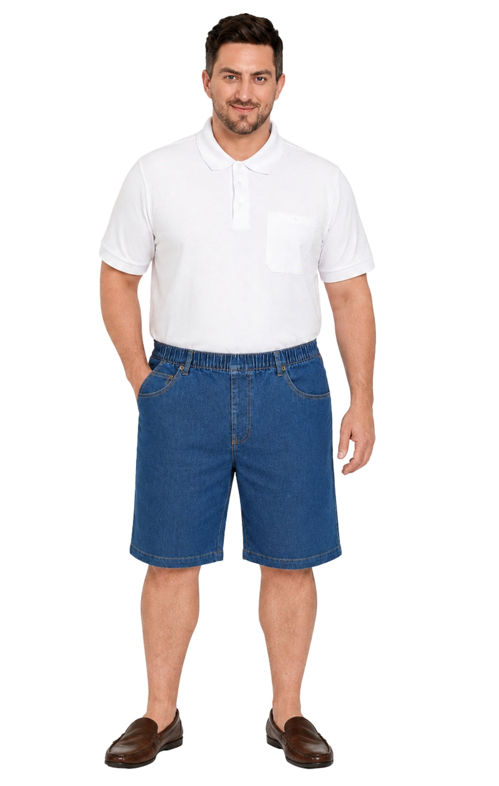 Men's Pull-On Stretch Denim and Twill Shorts — Elastic Waist No Zipper - Fabs things