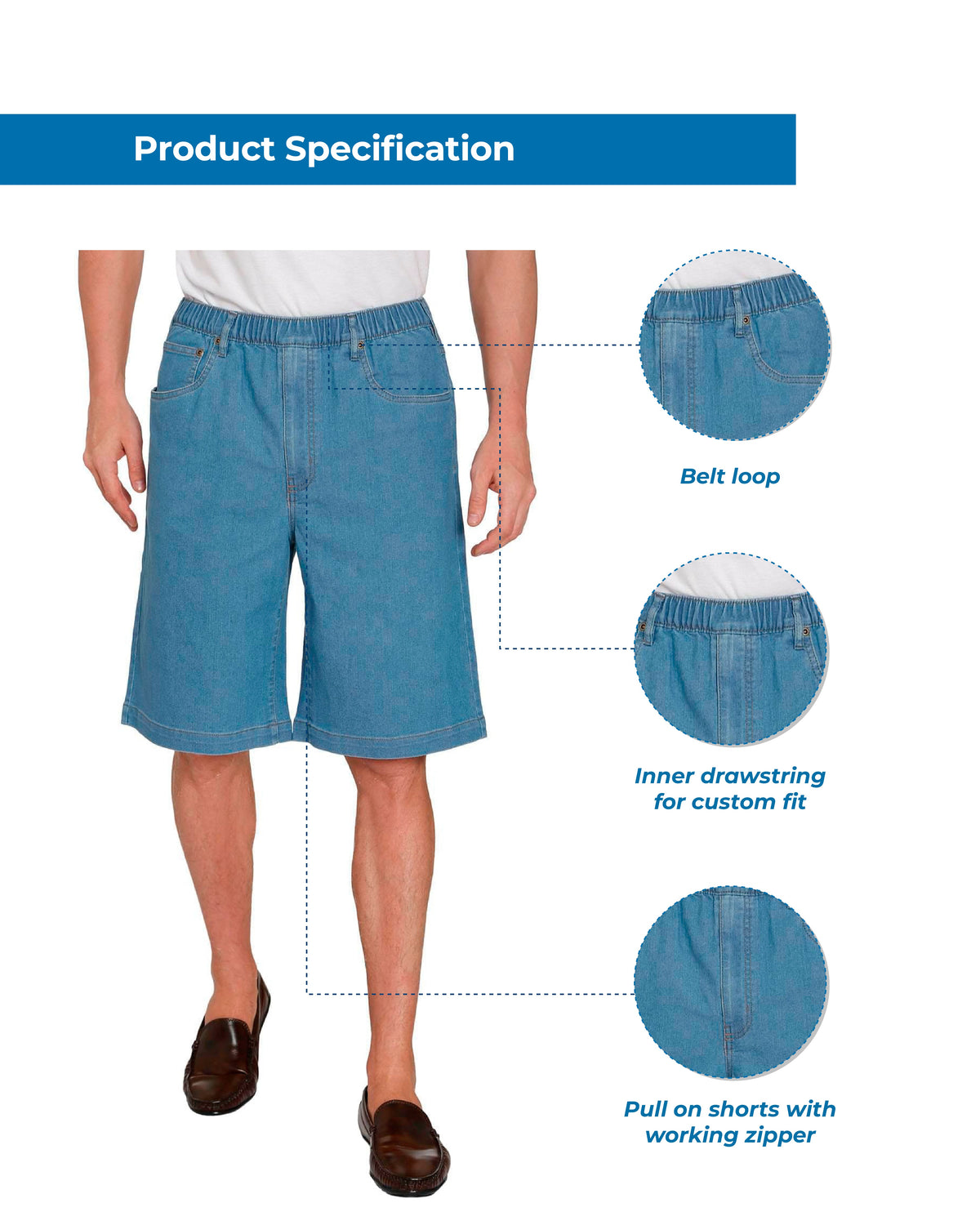 Men's Pull-On Stretch Denim and Twill Shorts — Elastic Waist No Zipper - Fabs things