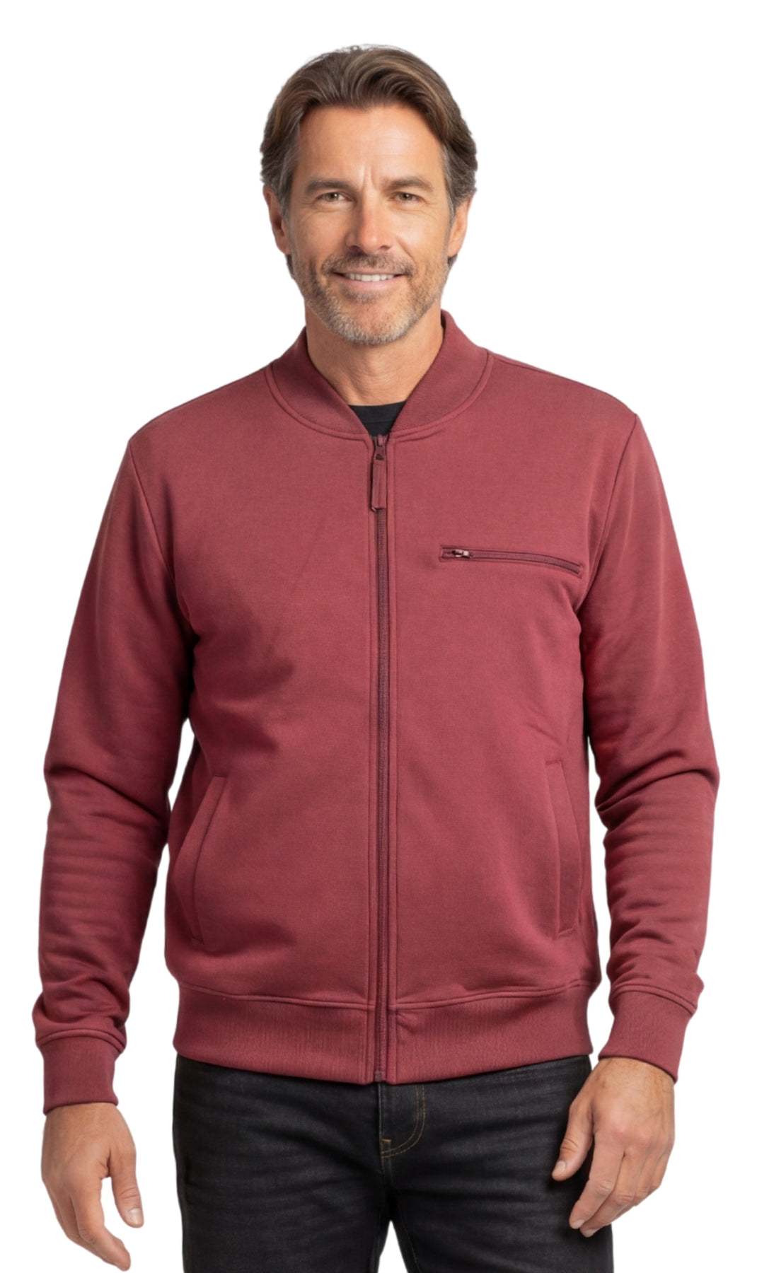 Men's Zip-Up Baseball Fleece Jacket — Lightweight Cotton Blend - Fabs things