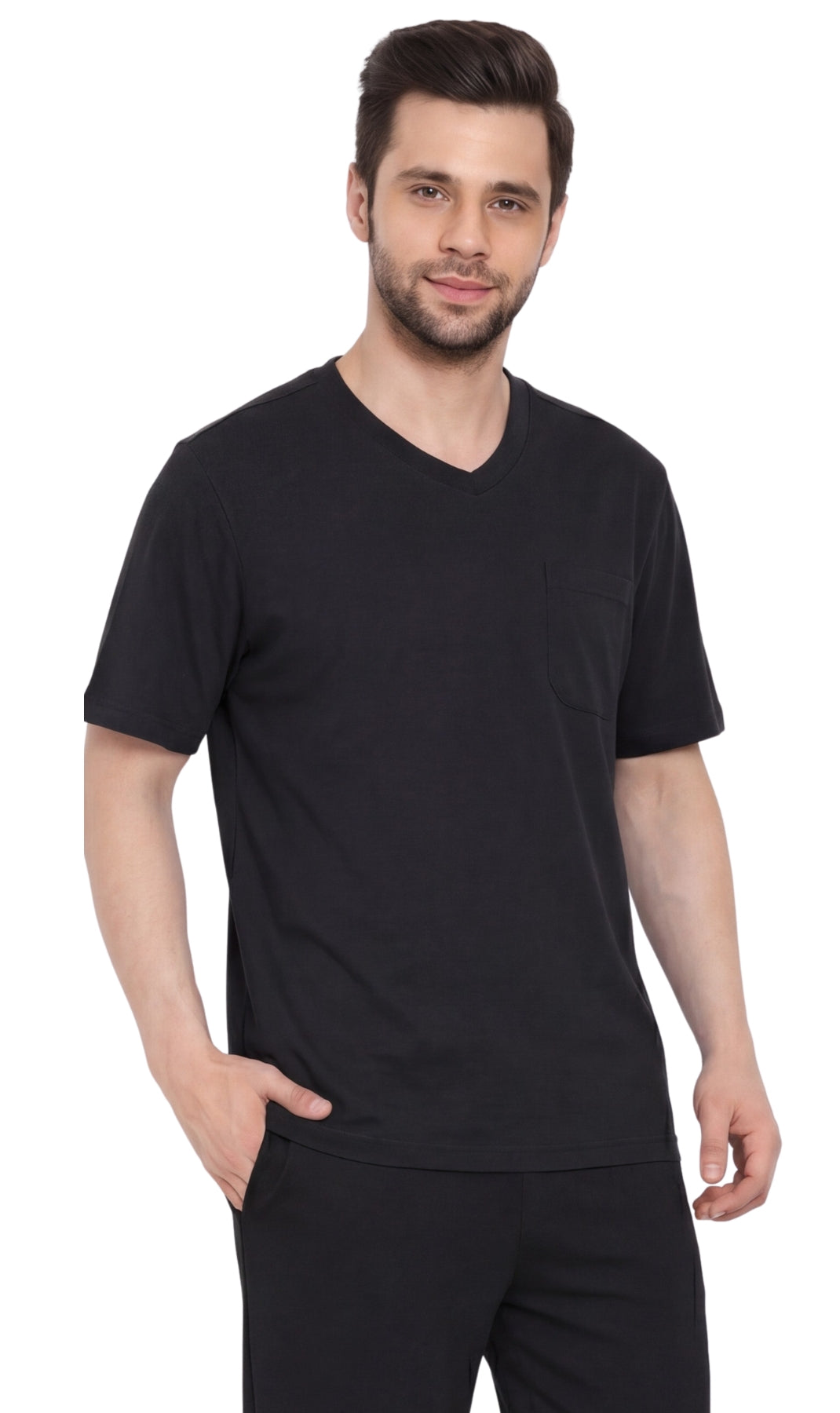 Men's Heavyweight Short Sleeve V-Neck T-Shirt with Chest Pocket - Fabs things