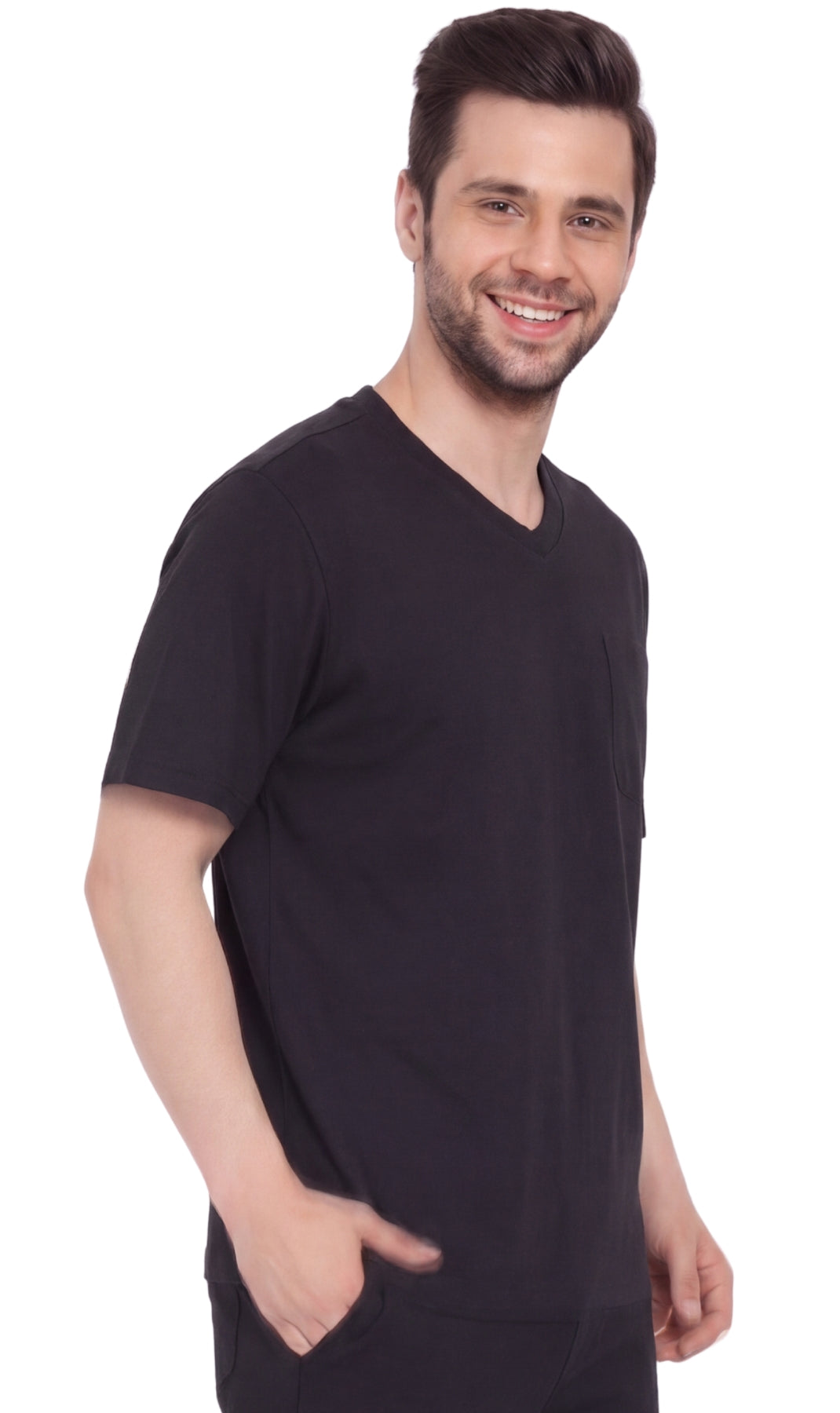 Men's Heavyweight Short Sleeve V-Neck T-Shirt with Chest Pocket - Fabs things