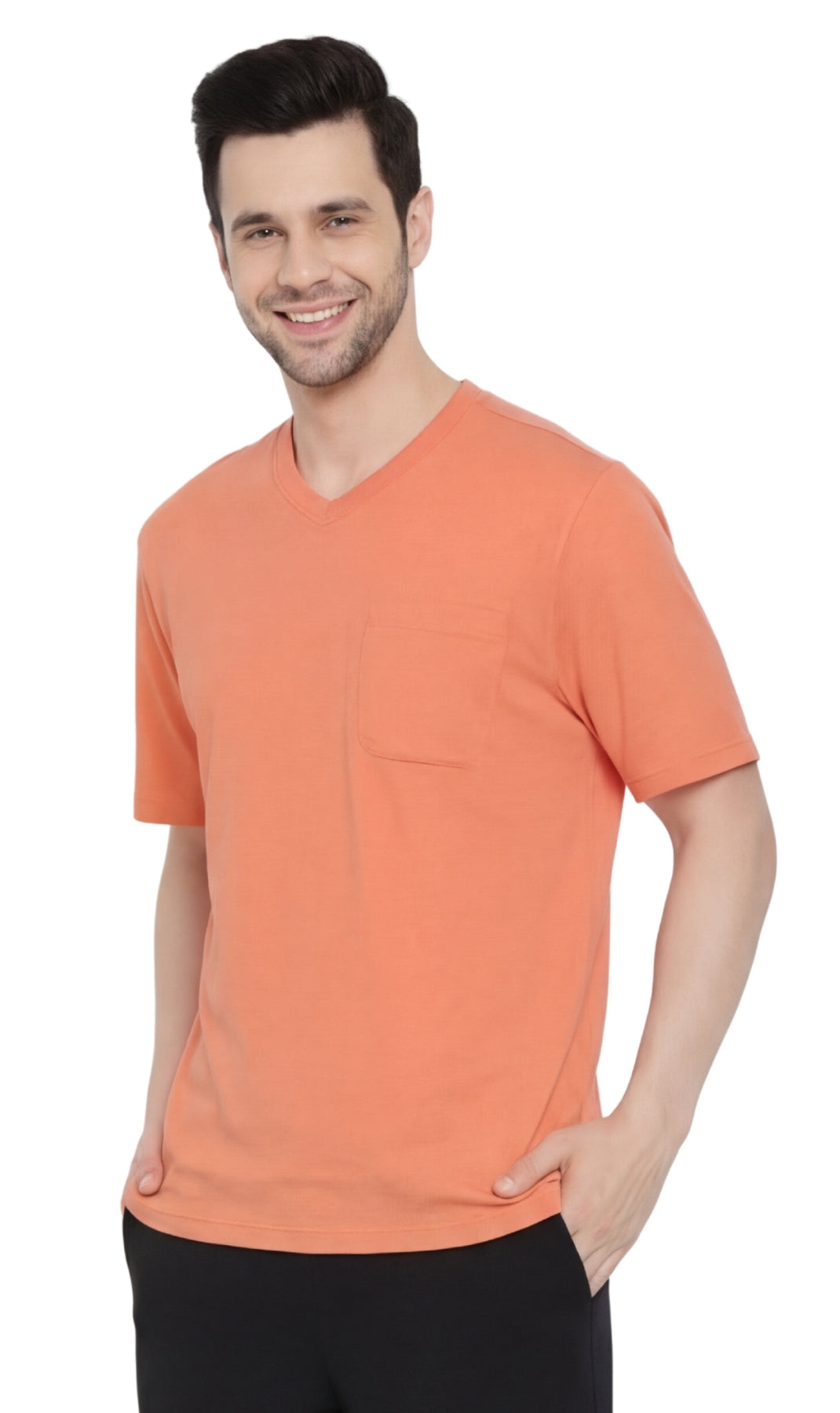 Men's Heavyweight Short Sleeve V-Neck T-Shirt with Chest Pocket - Fabs things