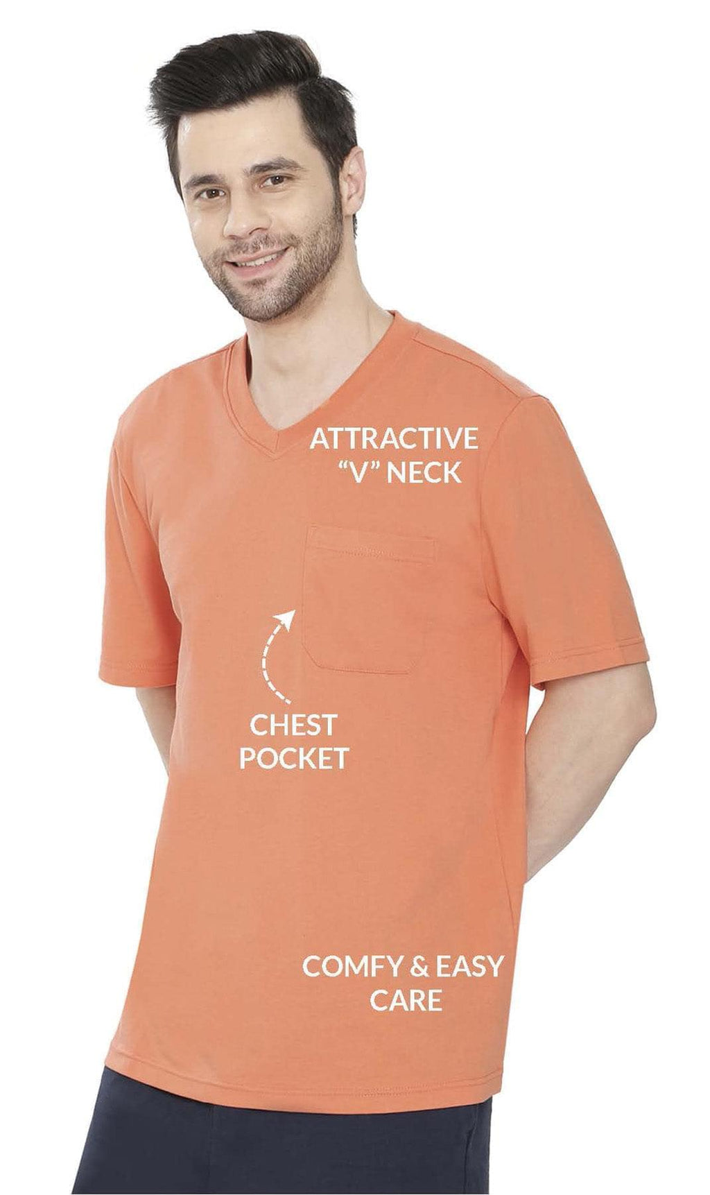 Men's Heavyweight Short Sleeve V-Neck T-Shirt with Chest Pocket - Fabs things