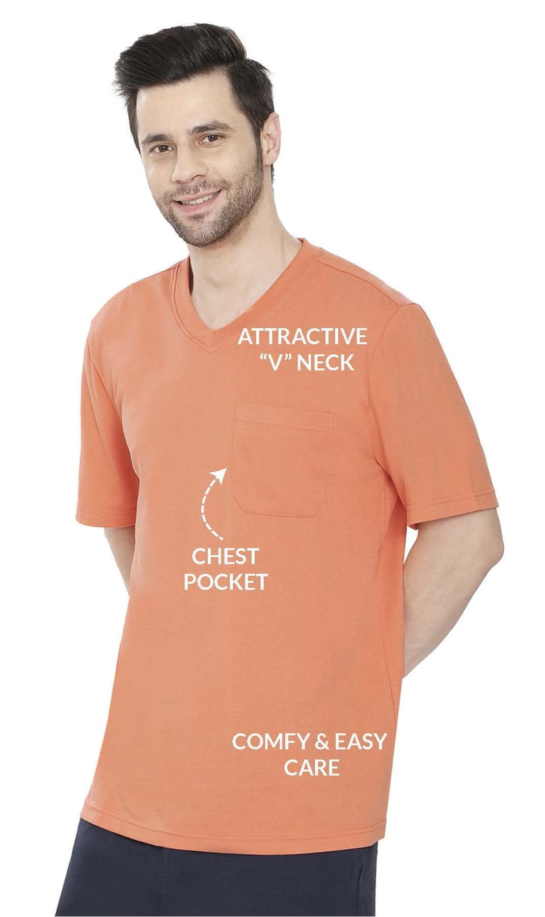 Men's Heavyweight Short Sleeve V-Neck T-Shirt with Chest Pocket - Fabs things
