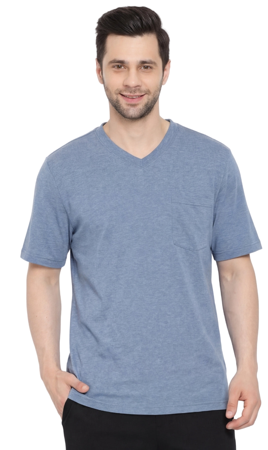 Men's Heavyweight Short Sleeve V-Neck T-Shirt with Chest Pocket - Fabs things