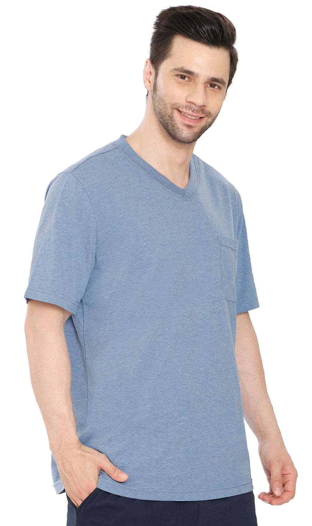 Men's Heavyweight Short Sleeve V-Neck T-Shirt with Chest Pocket - Fabs things