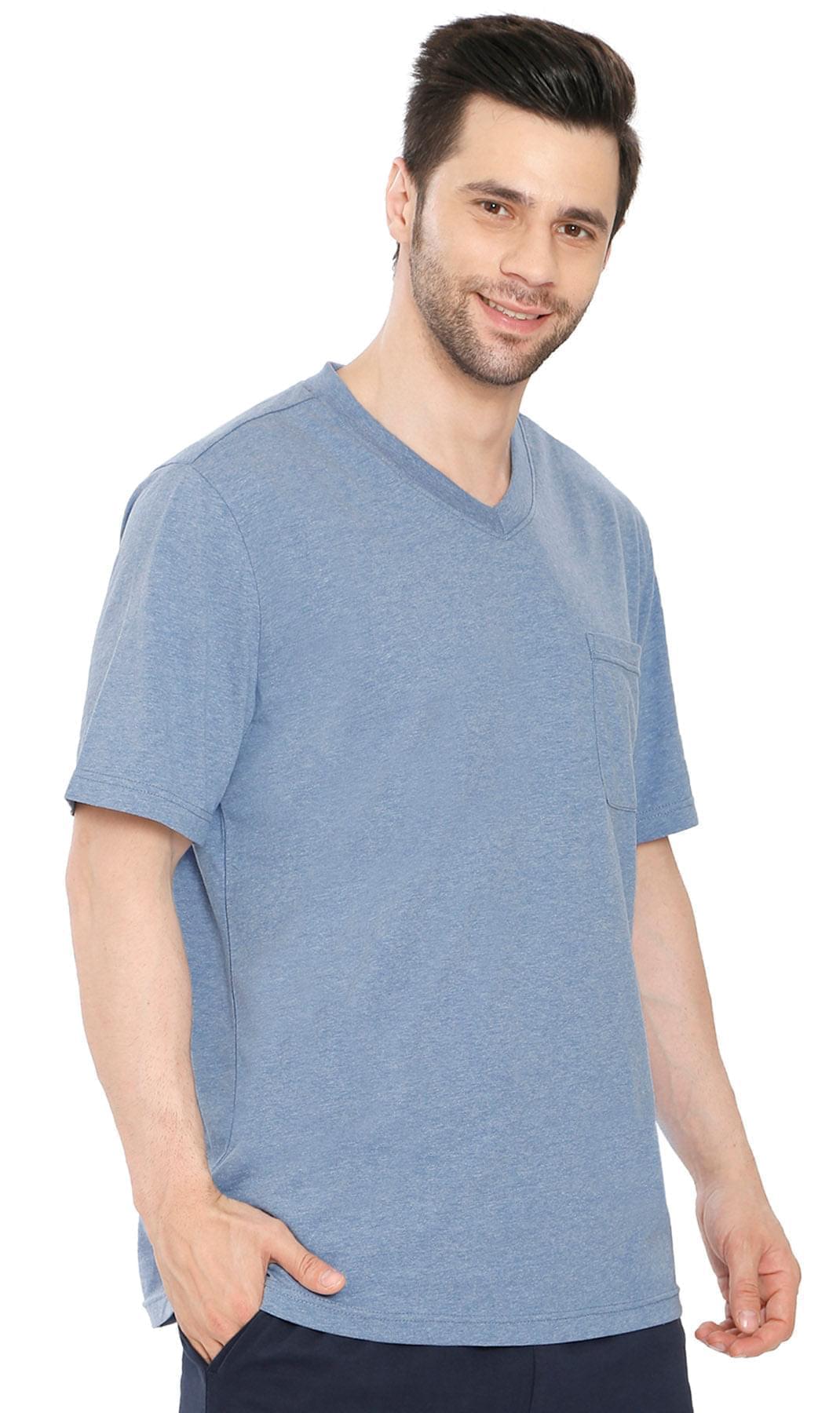 Men's Heavyweight Short Sleeve V-Neck T-Shirt with Chest Pocket - Fabs things