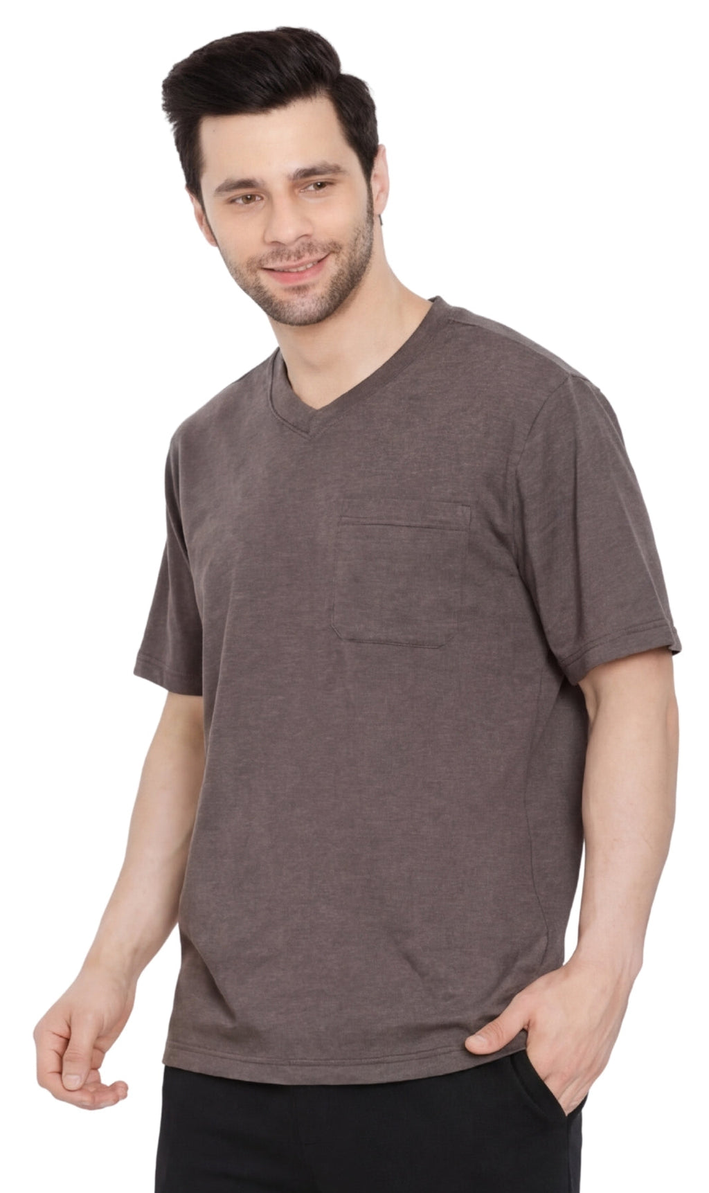 Men's Heavyweight Short Sleeve V-Neck T-Shirt with Chest Pocket - Fabs things