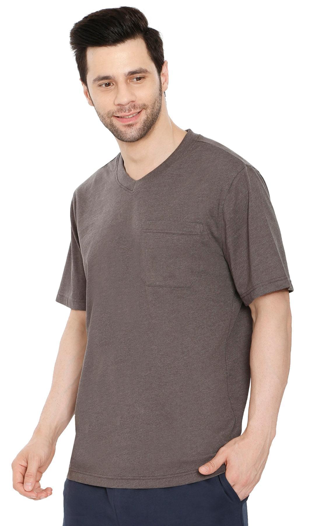 Men's Heavyweight Short Sleeve V-Neck T-Shirt with Chest Pocket - Fabs things