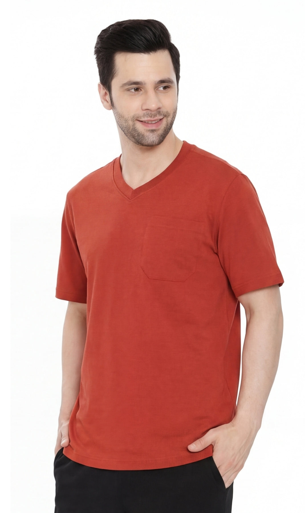 Men's Heavyweight Short Sleeve V-Neck T-Shirt with Chest Pocket - Fabs things