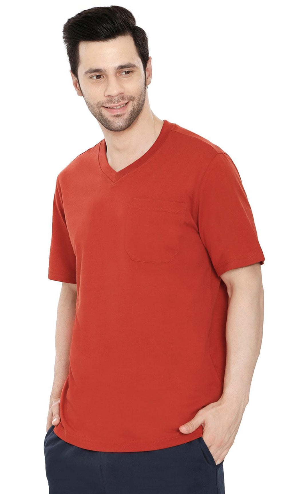 Men's Heavyweight Short Sleeve V-Neck T-Shirt with Chest Pocket - Fabs things
