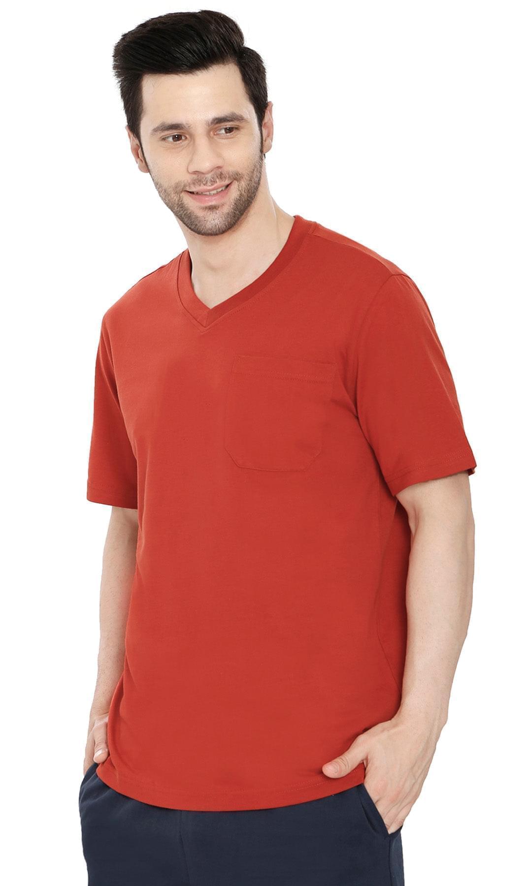 Men's Heavyweight Short Sleeve V-Neck T-Shirt with Chest Pocket - Fabs things