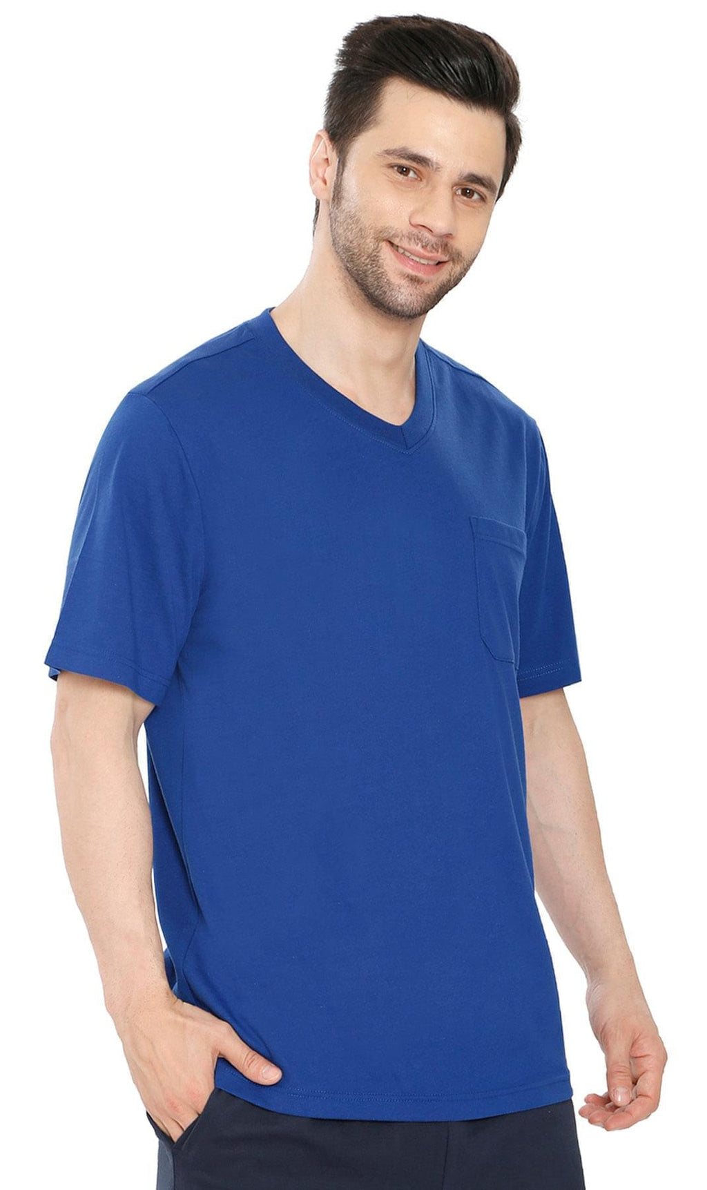 Men's Heavyweight Short Sleeve V-Neck T-Shirt with Chest Pocket - Fabs things