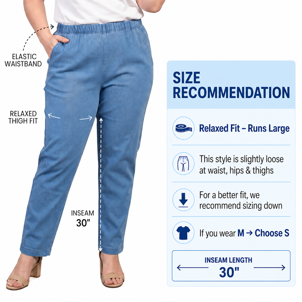 Women's Lightweight Pull-On Denim Jeans — Elastic Waist No Zipper - Fabs things