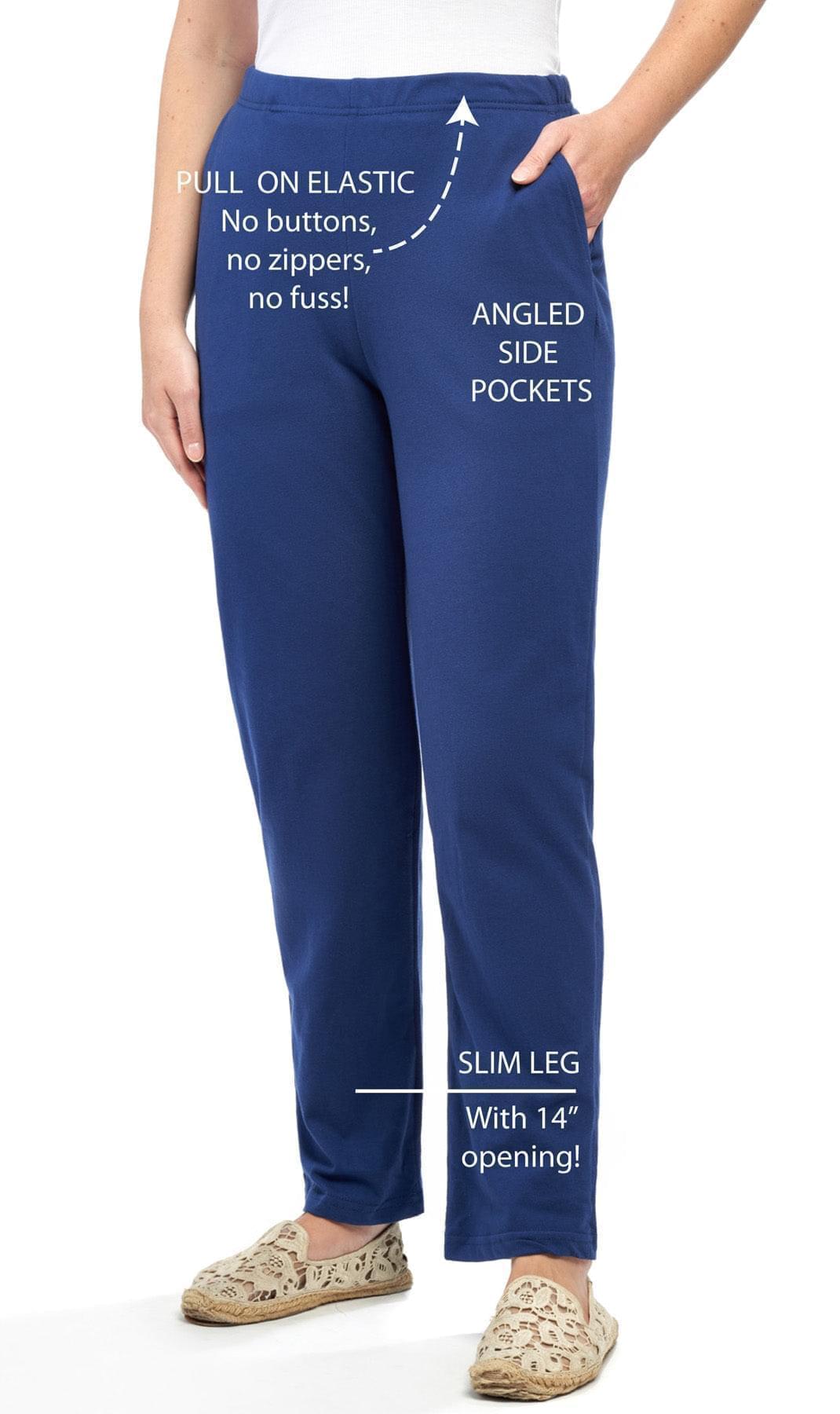 Women's Pull-On Flat Front Knit Pants — Cotton Blend Elastic Waist - Fabs things