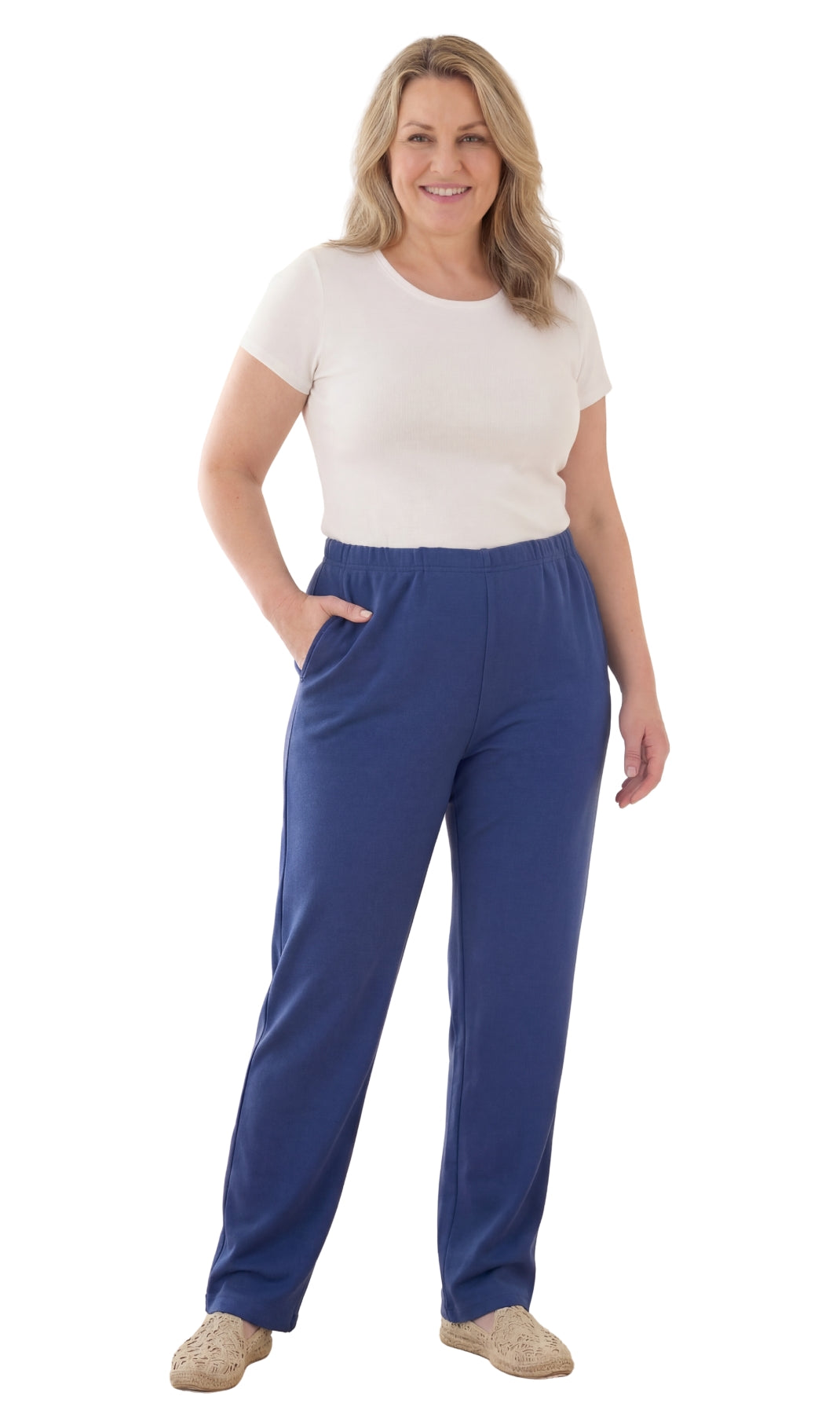 Women's Pull-On Flat Front Knit Pants — Cotton Blend Elastic Waist - Fabs things