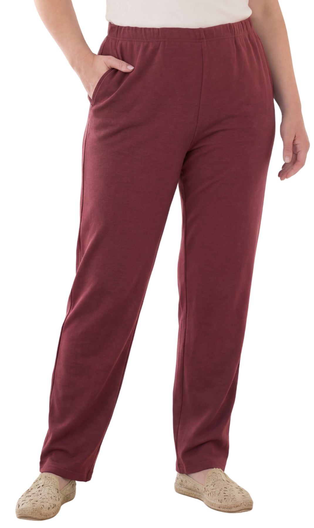 Women's Pull-On Flat Front Knit Pants — Cotton Blend Elastic Waist - Fabs things