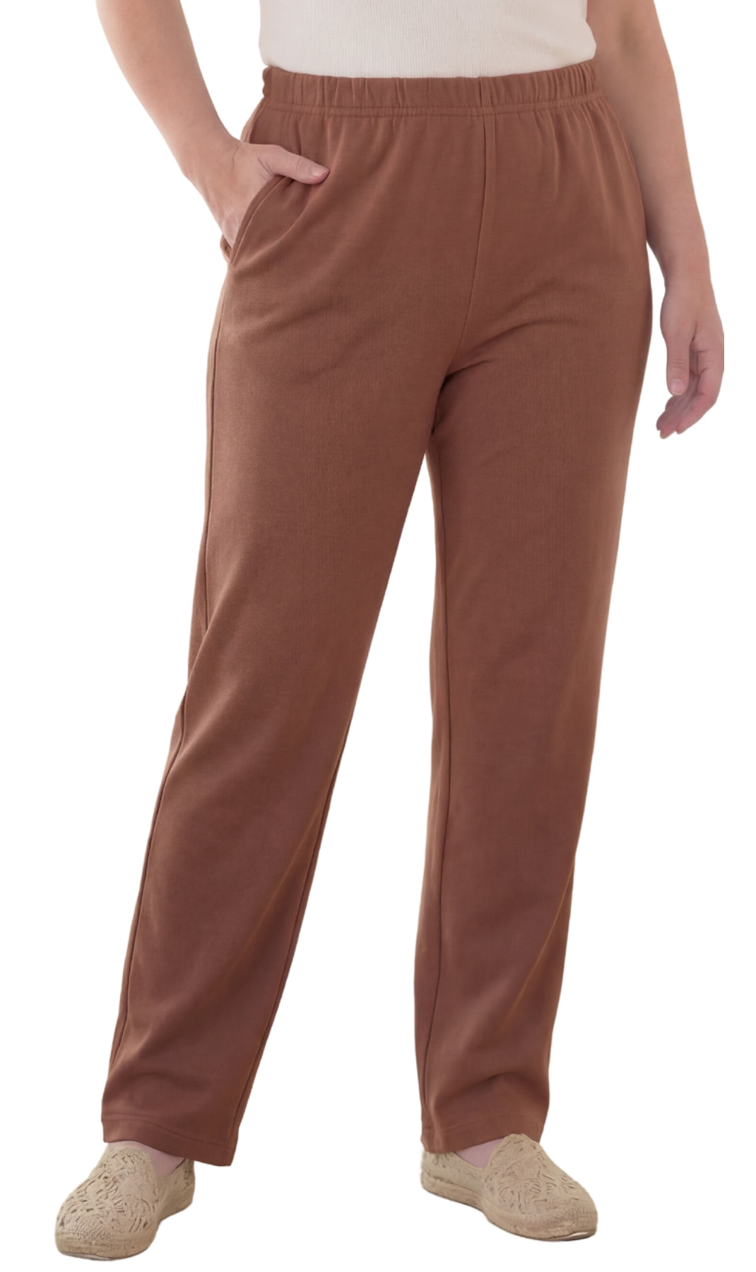 Women's Pull-On Flat Front Knit Pants — Cotton Blend Elastic Waist - Fabs things