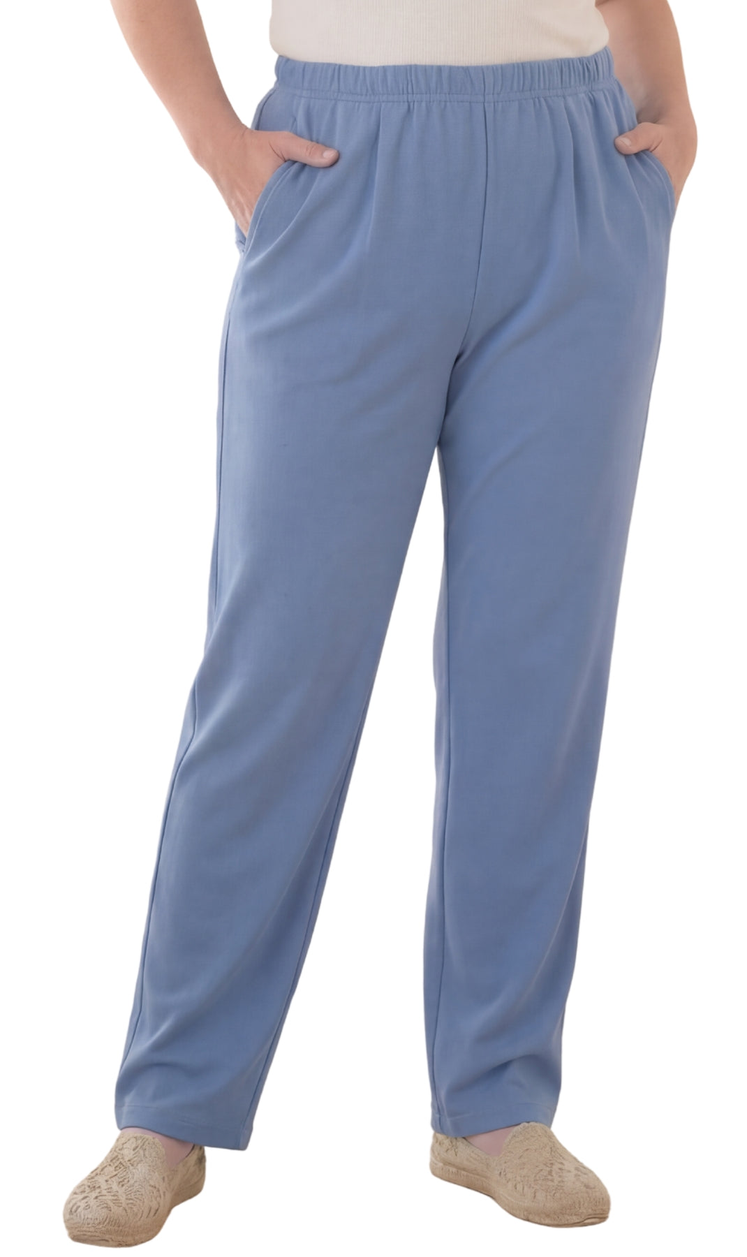 Women's Pull-On Flat Front Knit Pants — Cotton Blend Elastic Waist - Fabs things