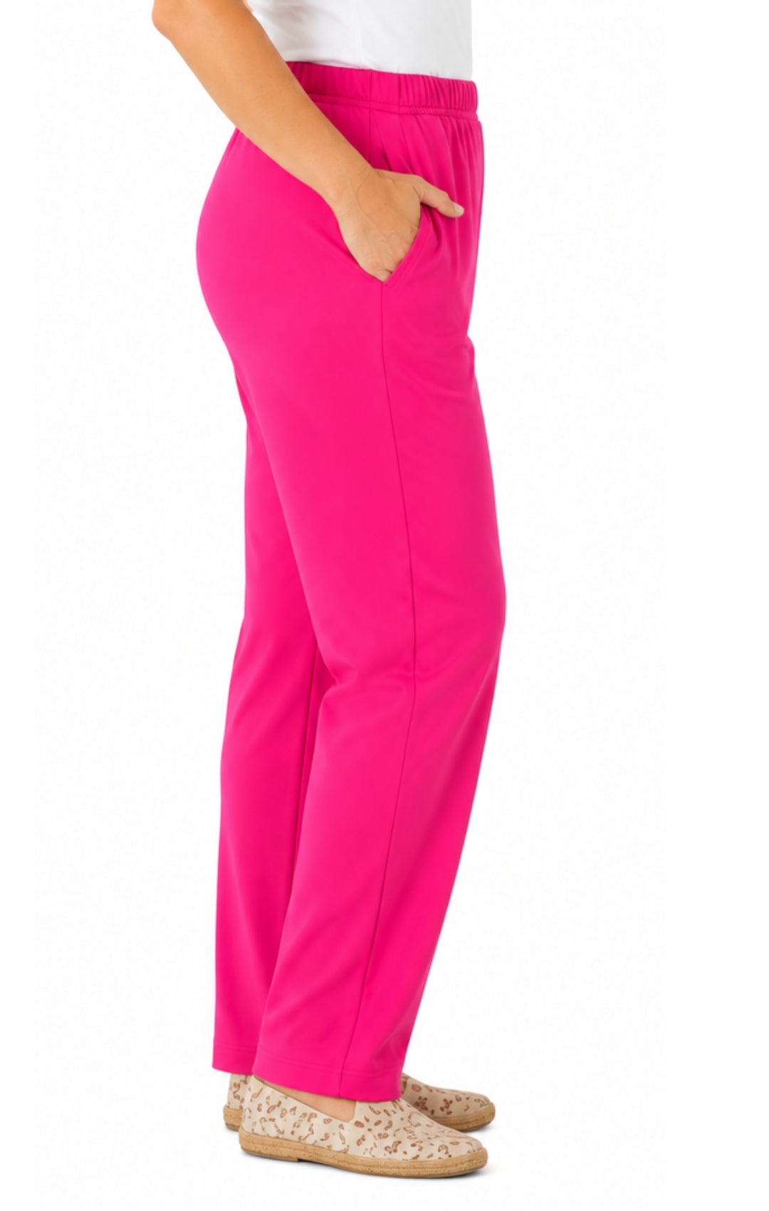 Women's Pull-On Flat Front Knit Pants — Cotton Blend Elastic Waist - Fabs things