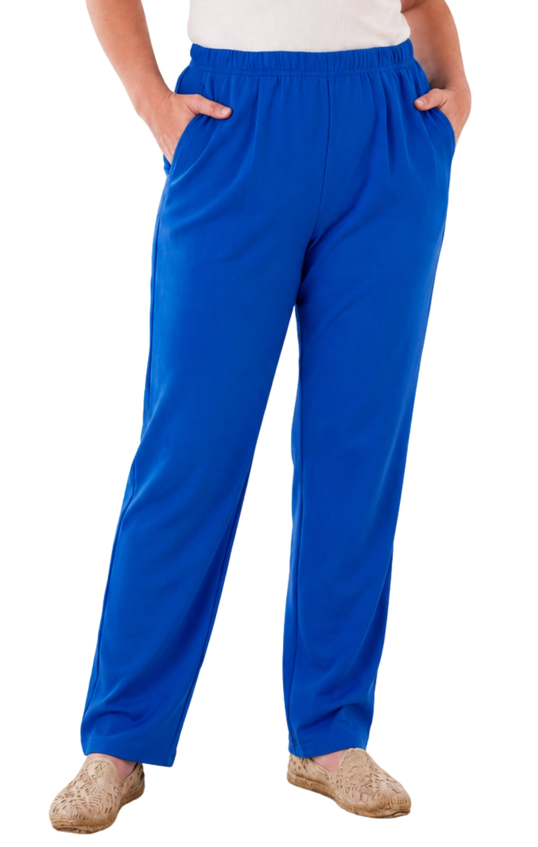 Women's Pull-On Flat Front Knit Pants — Cotton Blend Elastic Waist - Fabs things