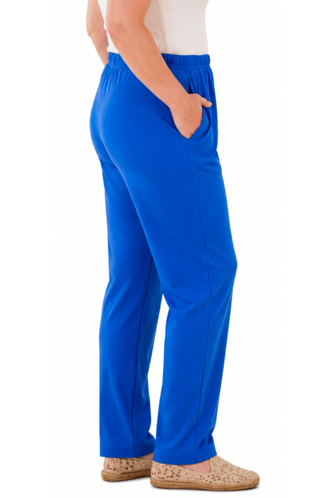 Women's Pull-On Flat Front Knit Pants — Cotton Blend Elastic Waist - Fabs things