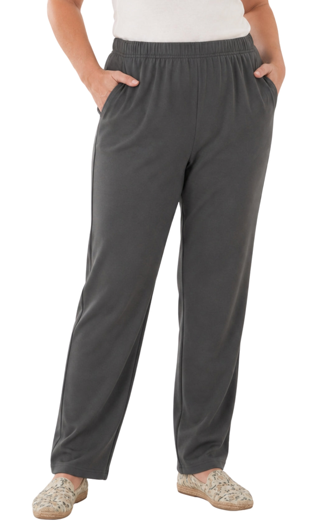 Women's Pull-On Flat Front Knit Pants — Cotton Blend Elastic Waist - Fabs things