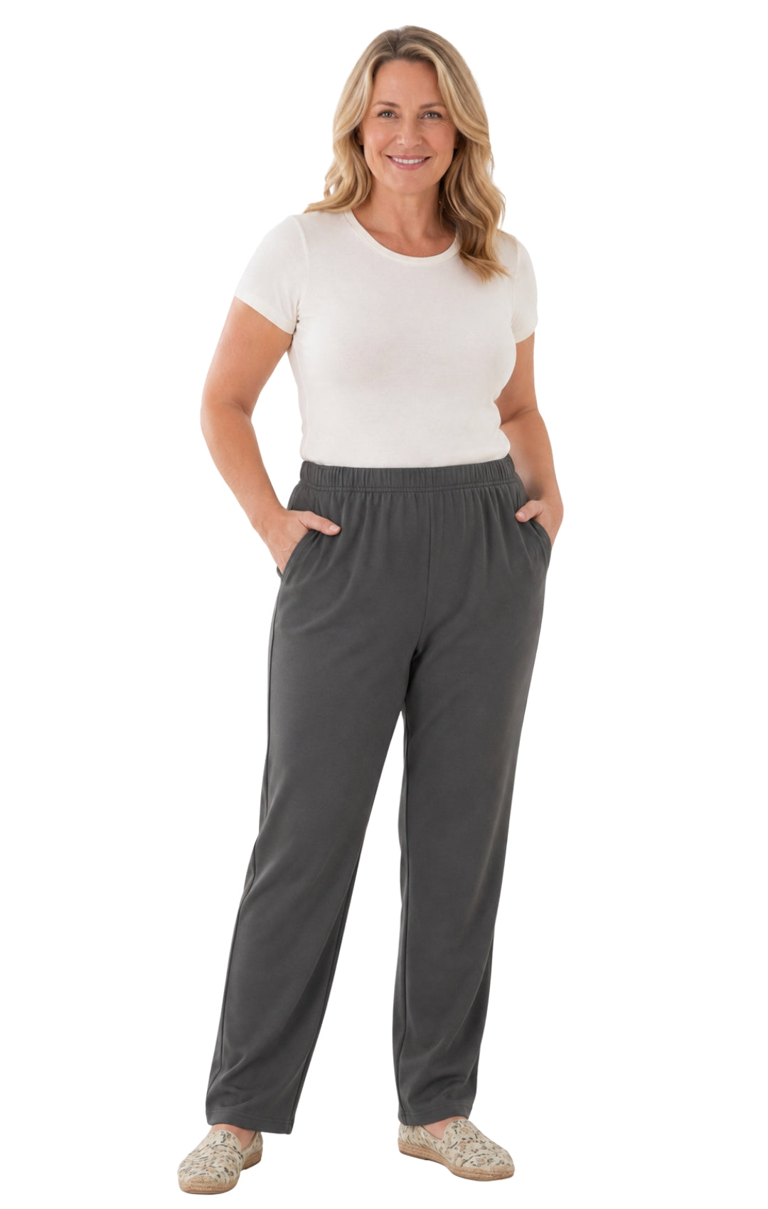 Women's Pull-On Flat Front Knit Pants — Cotton Blend Elastic Waist - Fabs things
