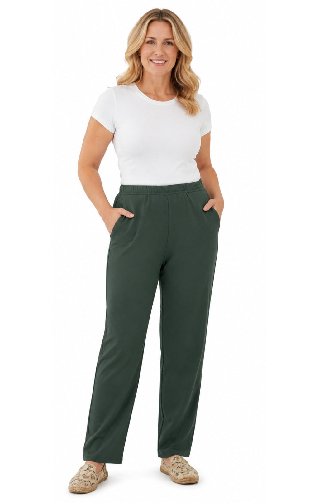 Women's Pull-On Flat Front Knit Pants — Cotton Blend Elastic Waist - Fabs things