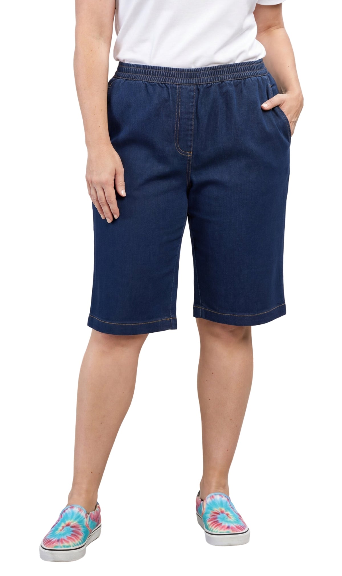 Women's Easy Pull-On Bermuda Shorts in Denim and Twill - Fabs things
