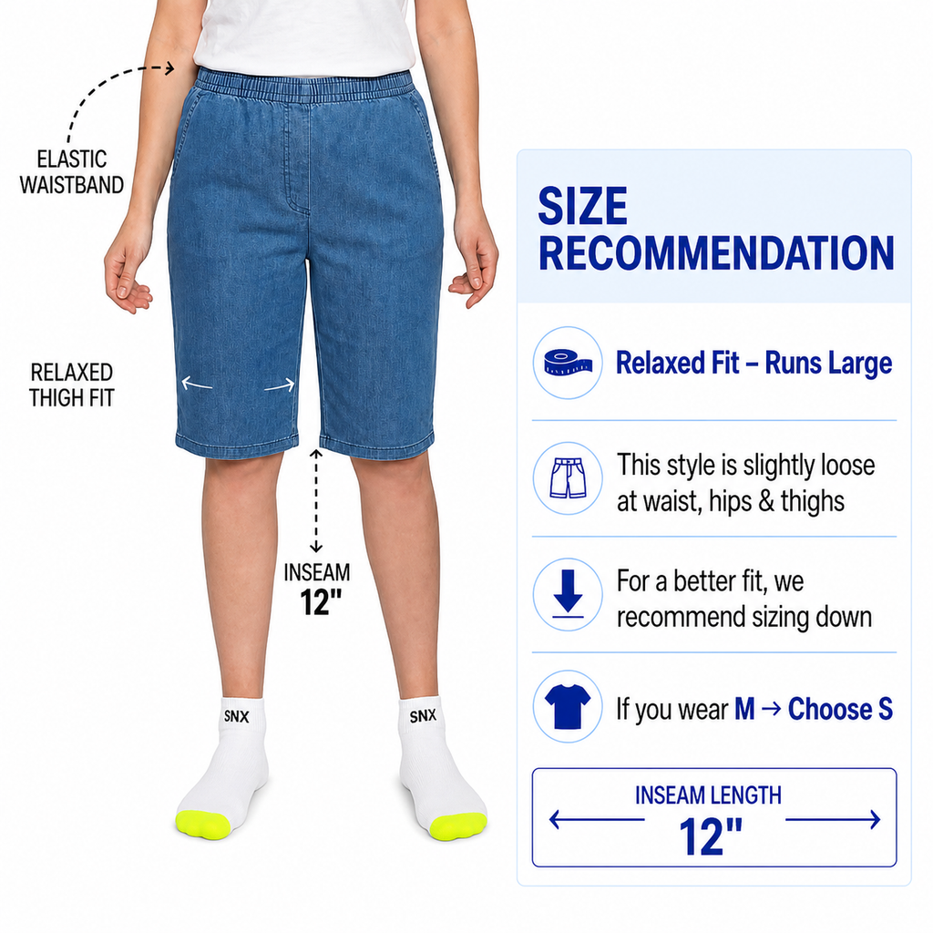 Women's Easy Pull-On Bermuda Shorts in Denim and Twill - Fabs things