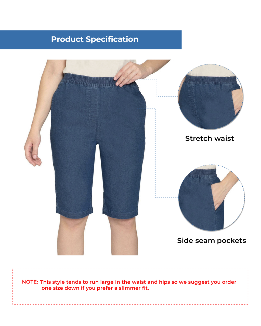 Women's Easy Pull-On Bermuda Shorts in Denim and Twill - Fabs things