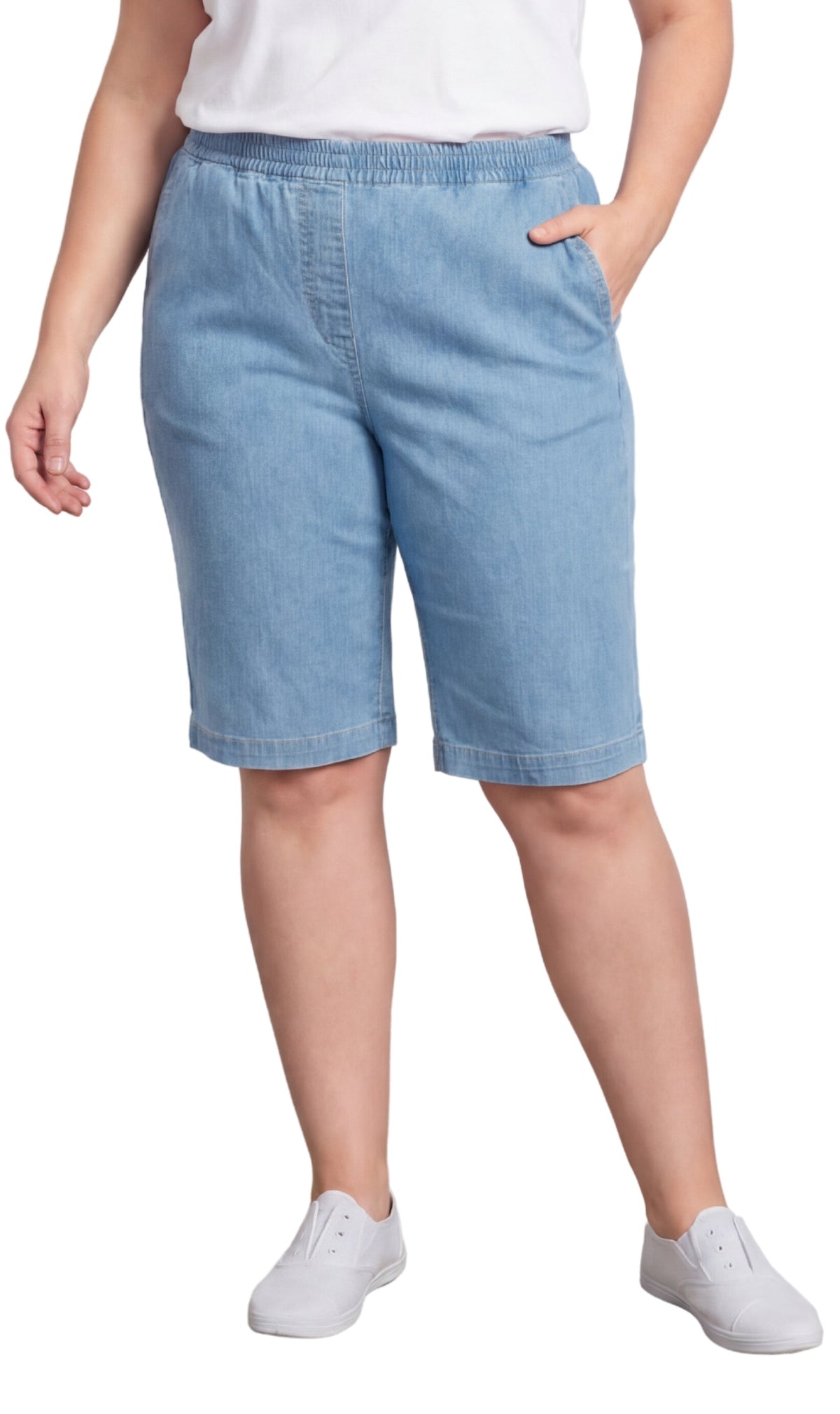 Women's Easy Pull-On Bermuda Shorts in Denim and Twill - Fabs things
