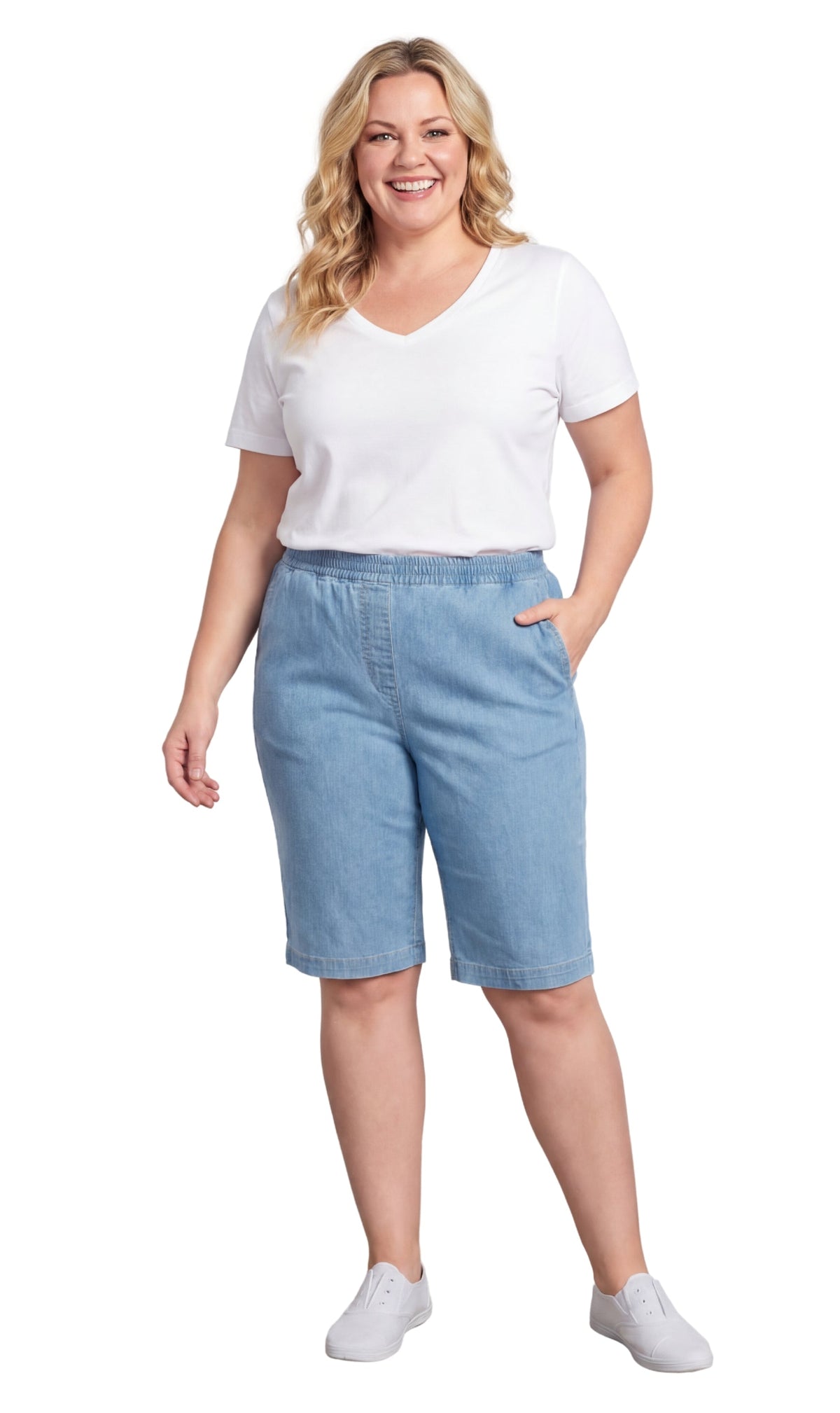 Women's Easy Pull-On Bermuda Shorts in Denim and Twill - Fabs things