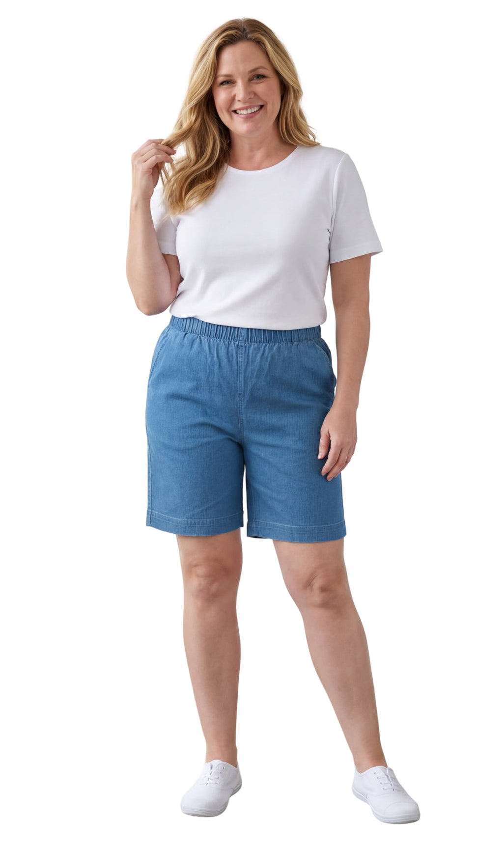 Women's Pull-On Denim and Twill Shorts — Stretch Waist No Zipper - Fabs things