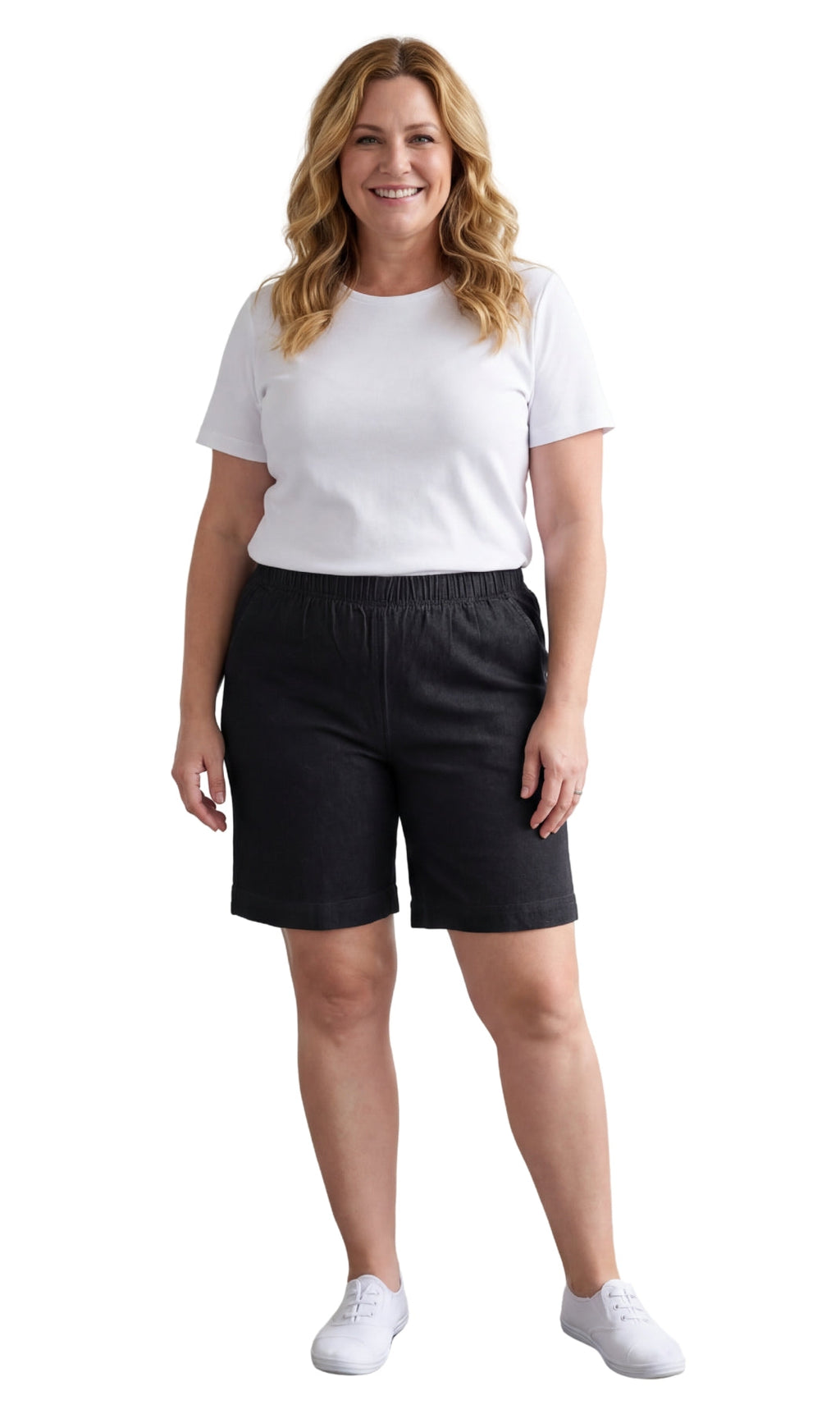 Women's Pull-On Denim and Twill Shorts — Stretch Waist No Zipper - Fabs things
