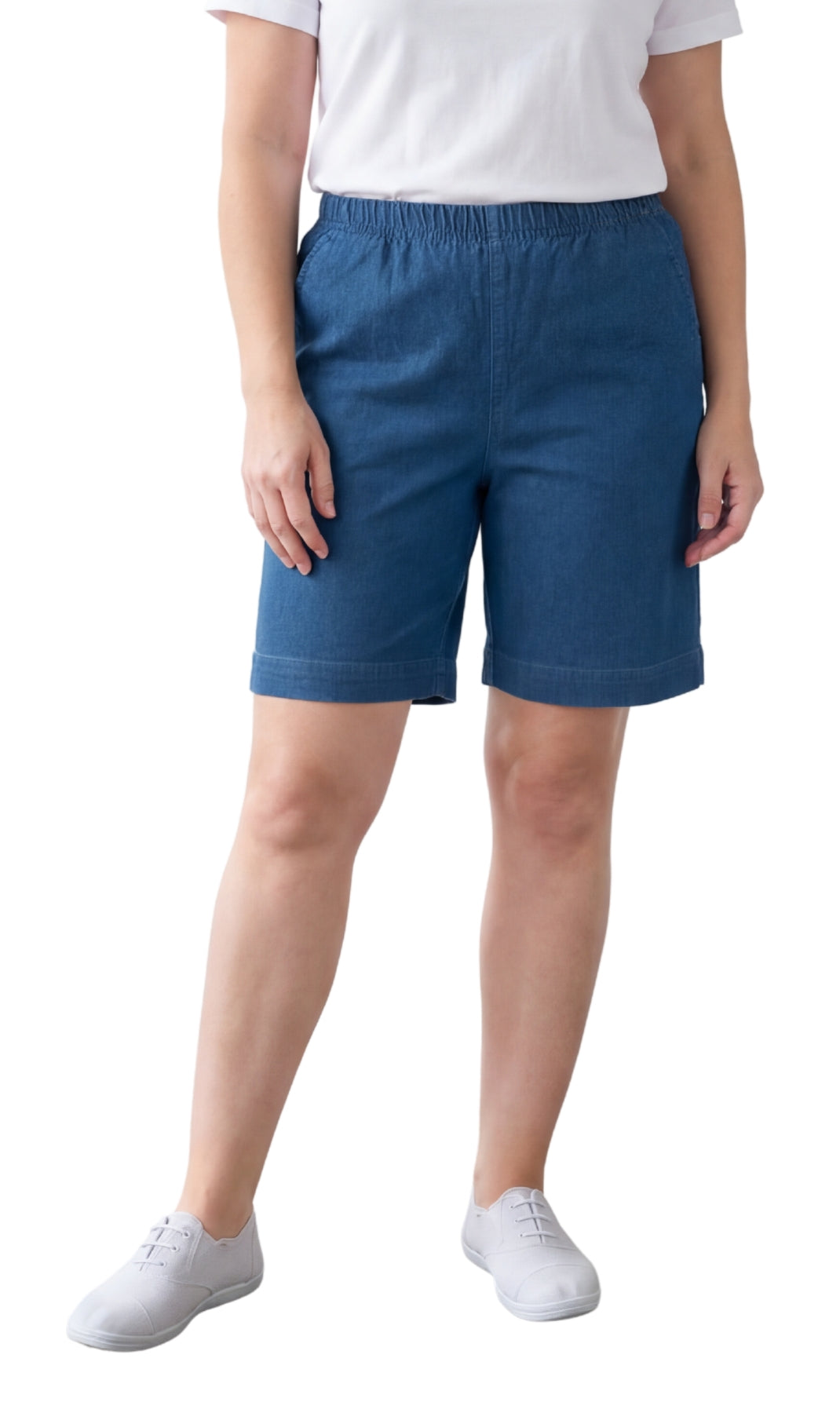 Women's Pull-On Denim and Twill Shorts — Stretch Waist No Zipper - Fabs things