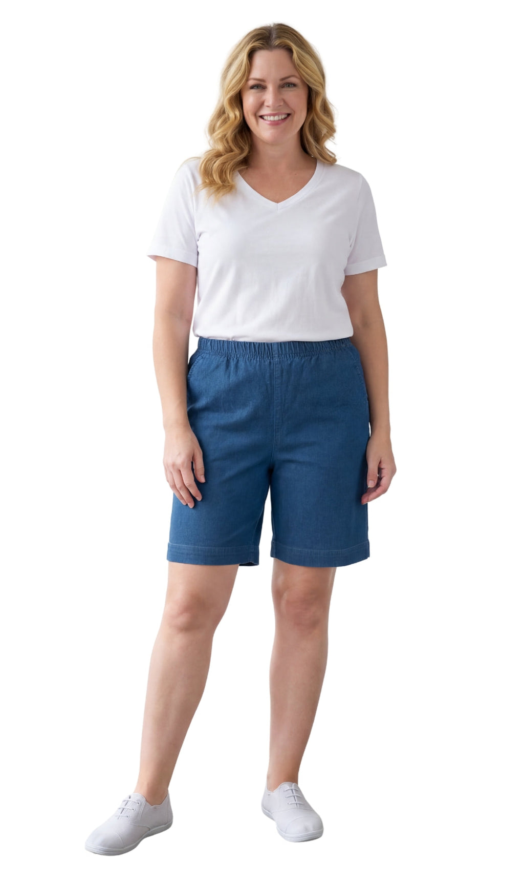 Women's Pull-On Denim and Twill Shorts — Stretch Waist No Zipper - Fabs things