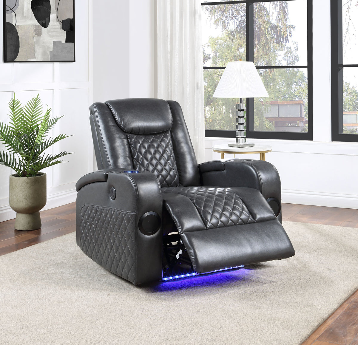 Alair - Leather Aire Power Motion Recliner With Bluetooth, Wireless Charger Cupholder - Dark Gray - Fabs things