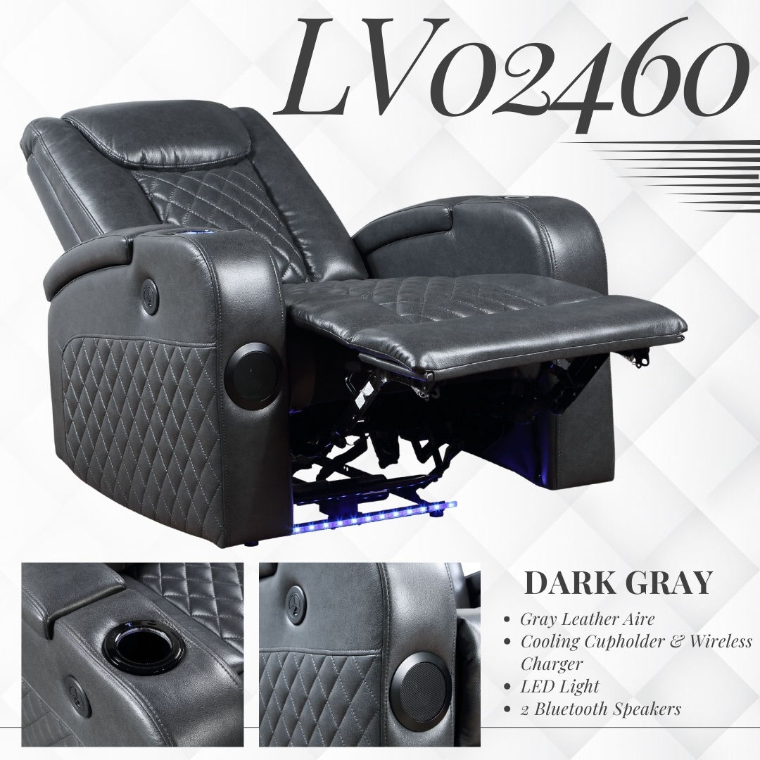 Alair - Leather Aire Power Motion Recliner With Bluetooth, Wireless Charger Cupholder - Dark Gray - Fabs things