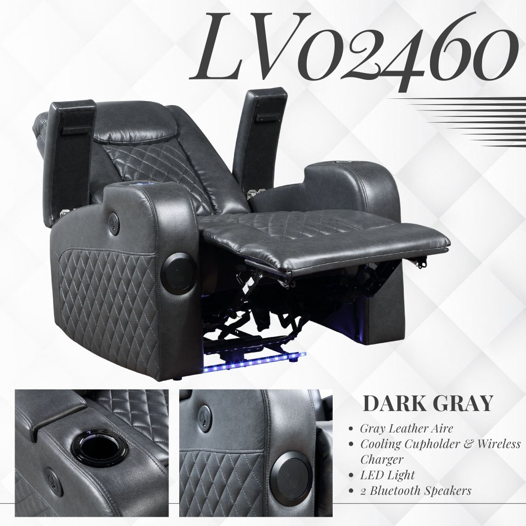 Alair - Leather Aire Power Motion Recliner With Bluetooth, Wireless Charger Cupholder - Dark Gray - Fabs things