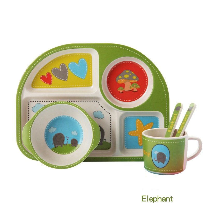 5pcs/set Baby Dinnerware Bamboo Fiber Children Tableware Set Plate Dishes Bowl With Spoon Cartoon Feeding Set Food Container - Fabs things