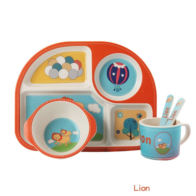 5pcs/set Baby Dinnerware Bamboo Fiber Children Tableware Set Plate Dishes Bowl With Spoon Cartoon Feeding Set Food Container - Fabs things
