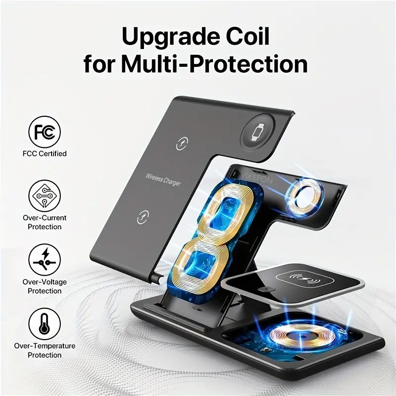 3 In 1 Wireless Charger Stand Pad For IPhone 14 13 12 11 X iWatch 8 7 Airpods Foldable 15W Phone Fast Charging Dock Station - Fabs things