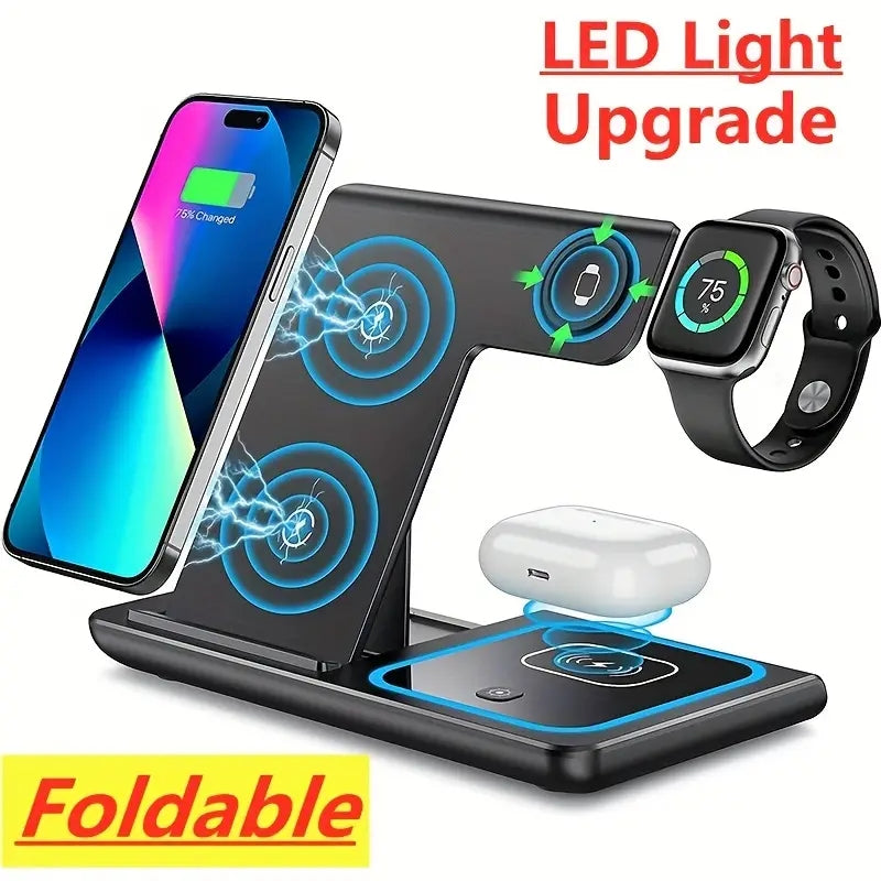 3 In 1 Wireless Charger Stand Pad For IPhone 14 13 12 11 X iWatch 8 7 Airpods Foldable 15W Phone Fast Charging Dock Station - Fabs things